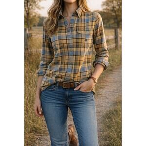 Women's Plaid Button-Up Shirt - Yellow Plaid